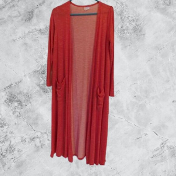 LuLaRoe Sweaters - LULAROE Red stripped Duster with pockets - long Cardigan Sweater size L